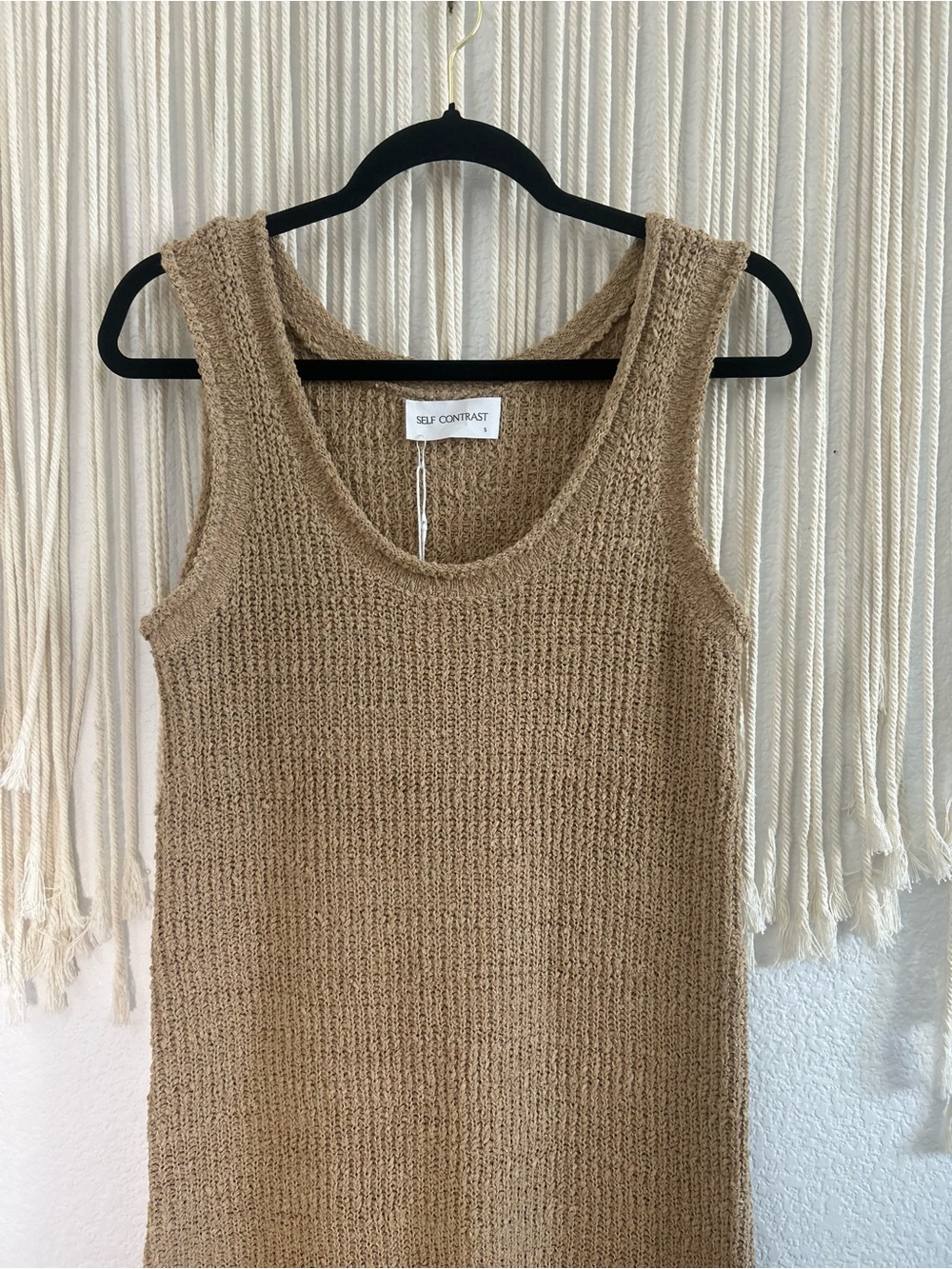 SELF CONTRAST Tan Knit Tank Midi Summer Dress - Picture 4 of 13
